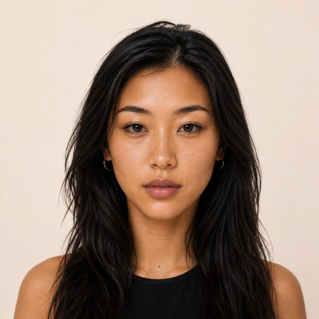 East Asian woman with dewy skin — beauty scan example